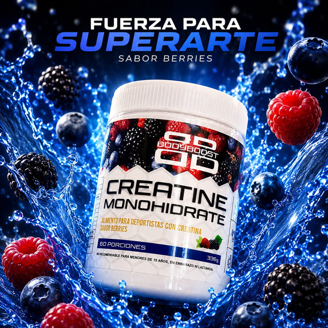 Pack creatina polvo Berries y Frutilla + Shaker gratis